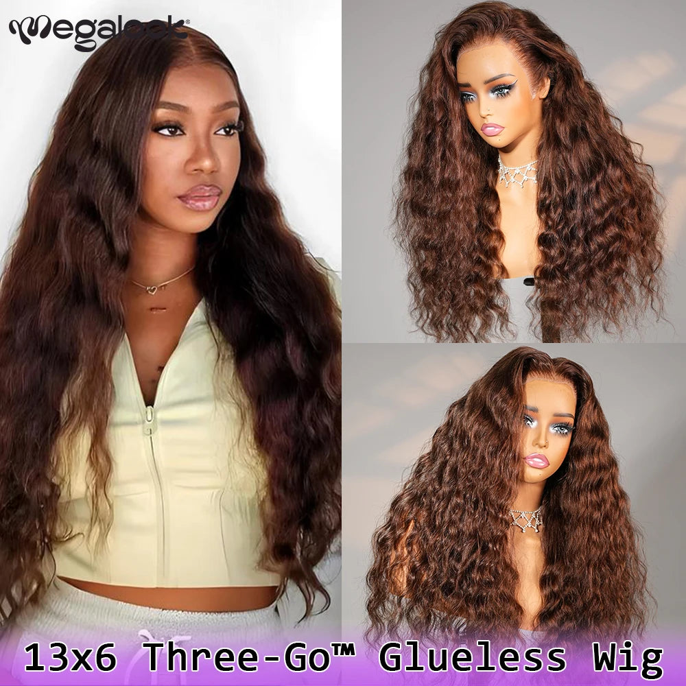 Megalook #4 13x6 Lace Front Wig Chocolate Brown Color Bohemian Curls Pre-everything Glueless Wig Pre Plucked Natural Hairline
