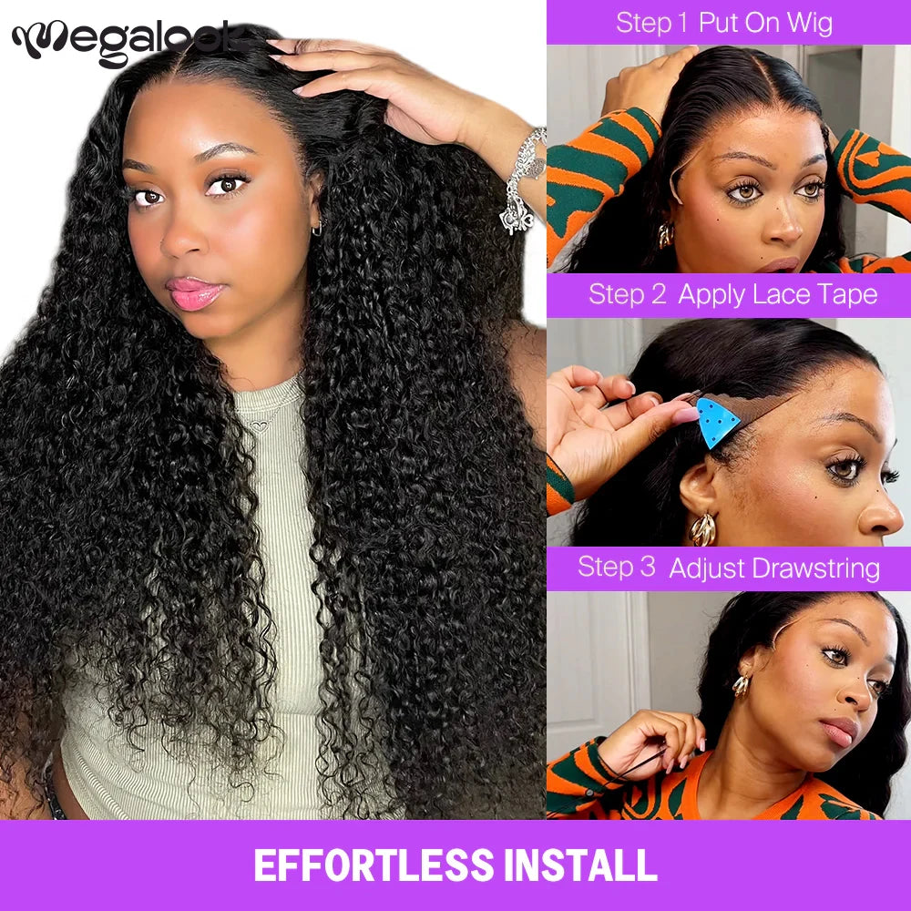 Deep Curly 13x6 HD Glueless Human Hair Wigs for Women Bye Bye Knots Pre Plucked Virgin Hair Lace Frontal Wig Natural Hairline