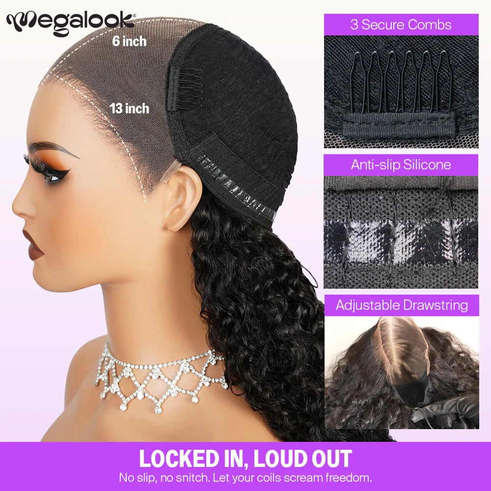 Deep Curly 13x6 HD Glueless Human Hair Wigs for Women Bye Bye Knots Pre Plucked Virgin Hair Lace Frontal Wig Natural Hairline
