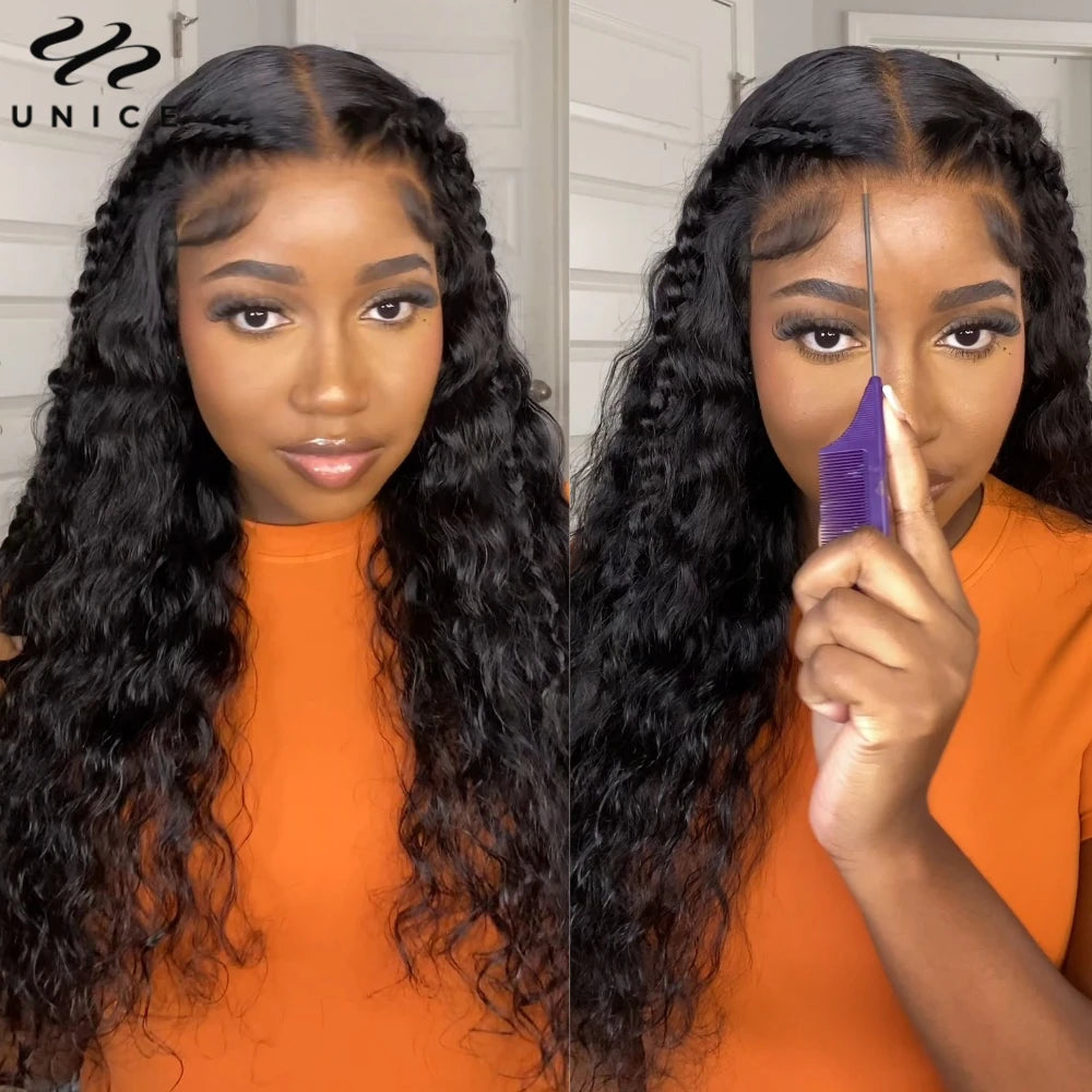 UNice Hair Water Wave 7x5 13x4 Lace Front Wig Human Hair Pre Cut Pre Bleached Wear Go Glueless Wig 150% Density
