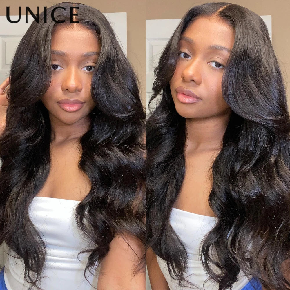 UNice 13x4 HD Real Scalp Loose Wave Wig With Face Framing Curtain Bangs Pre Cut Pre Bleached Glueless Human Hair Wigs