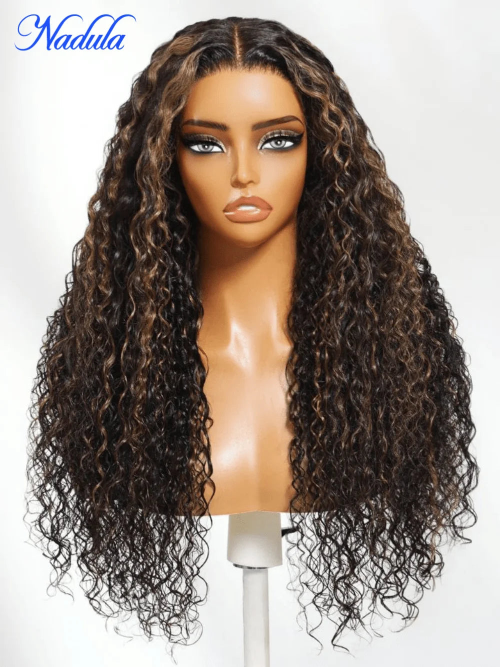 Clearance13x4 Pre-Everything™ Lace Frontal Golden Brown Highlight Water Wave Curly Drawstring Wig Pre Plucked Pre Cut Human Hair