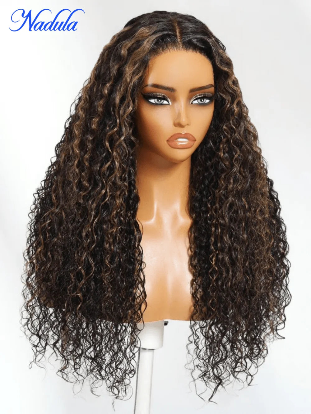 Clearance13x4 Pre-Everything™ Lace Frontal Golden Brown Highlight Water Wave Curly Drawstring Wig Pre Plucked Pre Cut Human Hair