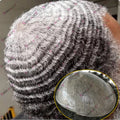 Black Men's Afro 180 Waves Hairstyle Human Hair Toupee Cheap Machine Made Skin Base Gray Hair 10mm Deep Wave Prosthesis Men Wig
