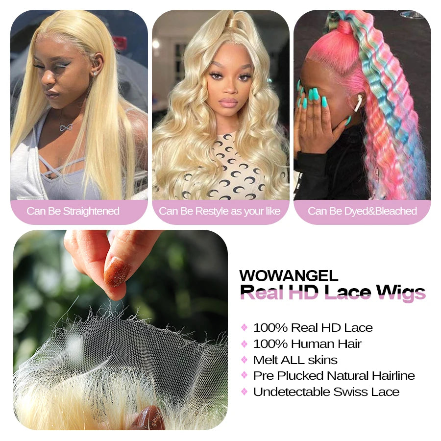 32inch 250% 13x6 HD Lace Frontal Wigs Melt Skins Natural Scalp 613 Blonde Body Wave Wig HD Lace Closure Human Hair Wigs Glueless
