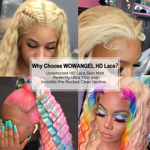 32inch 250% 13x6 HD Lace Frontal Wigs Melt Skins Natural Scalp 613 Blonde Body Wave Wig HD Lace Closure Human Hair Wigs Glueless