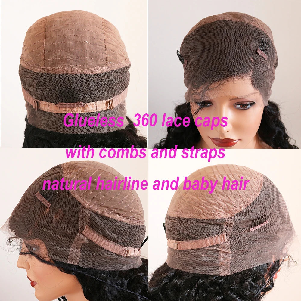 Ombre 99J Burgundy 360 Frontal Red Deep Wave 13x6 Lace Front Human Hair Wig Prepluck Curly Silk Base Full Lace Heradband U Part