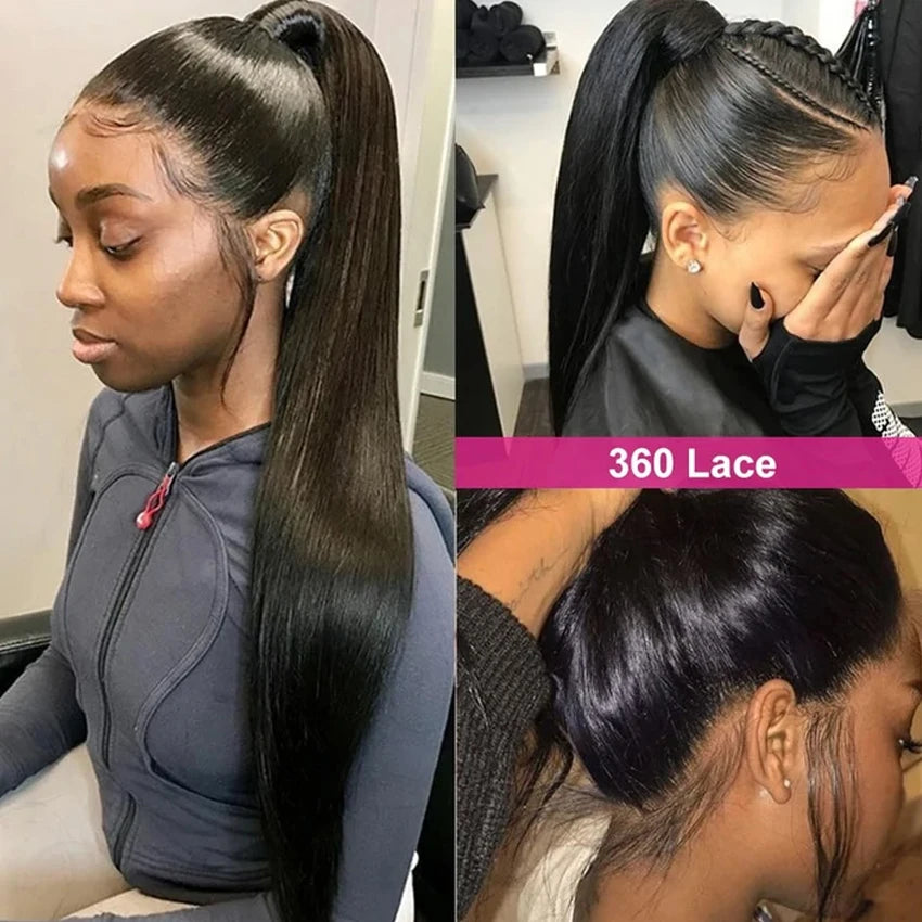 Full 360 Frontal Lace Wig Straight HD Transparent 13x4 Lace Front Wig Preplucked With Baby Hair Brazilian Remy Human Hair Lemoda