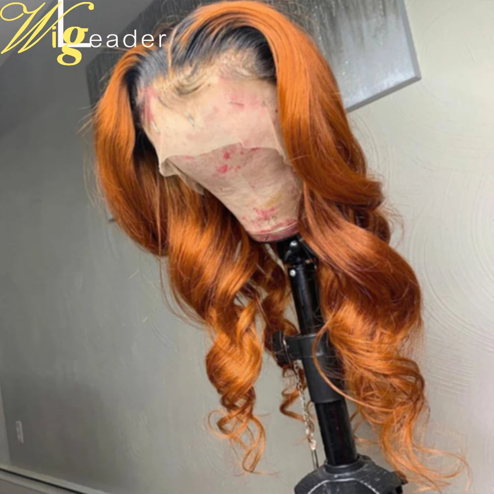 Wigleader Human Hair Lace Front Wigs 180% Preplucked Lace Frontal Wig 1b/ Ginger Orange Ombre Glueless Hair Wigs Wavy Lace Wigs