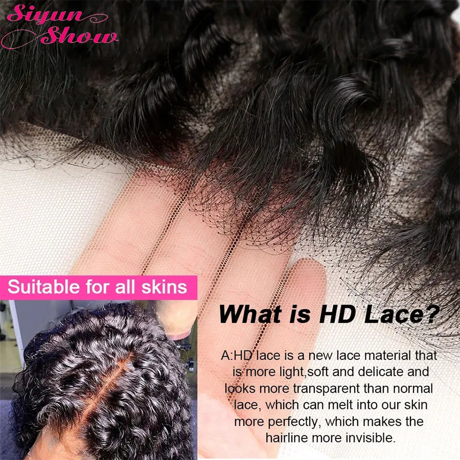 Double Drawn Water Wave Frontal Wig 13X4 HD Lace Frontal Wigs Curly Human Hair Wigs Pre Plucked Real 5X5 HD Lace Closure Wig