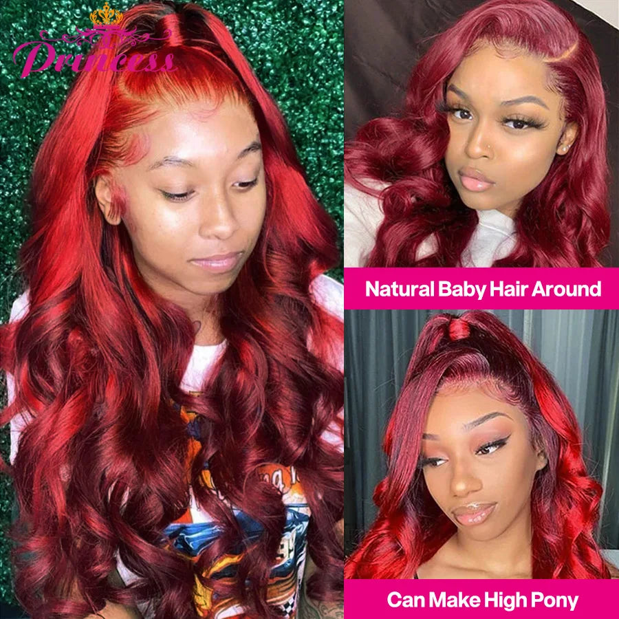 99J Burgundy Brazilian Body Wave Lace Front Wigs For Women 13x4 Lace Frontal Human Hair Wig Pre Plucked Princess Hair Wig