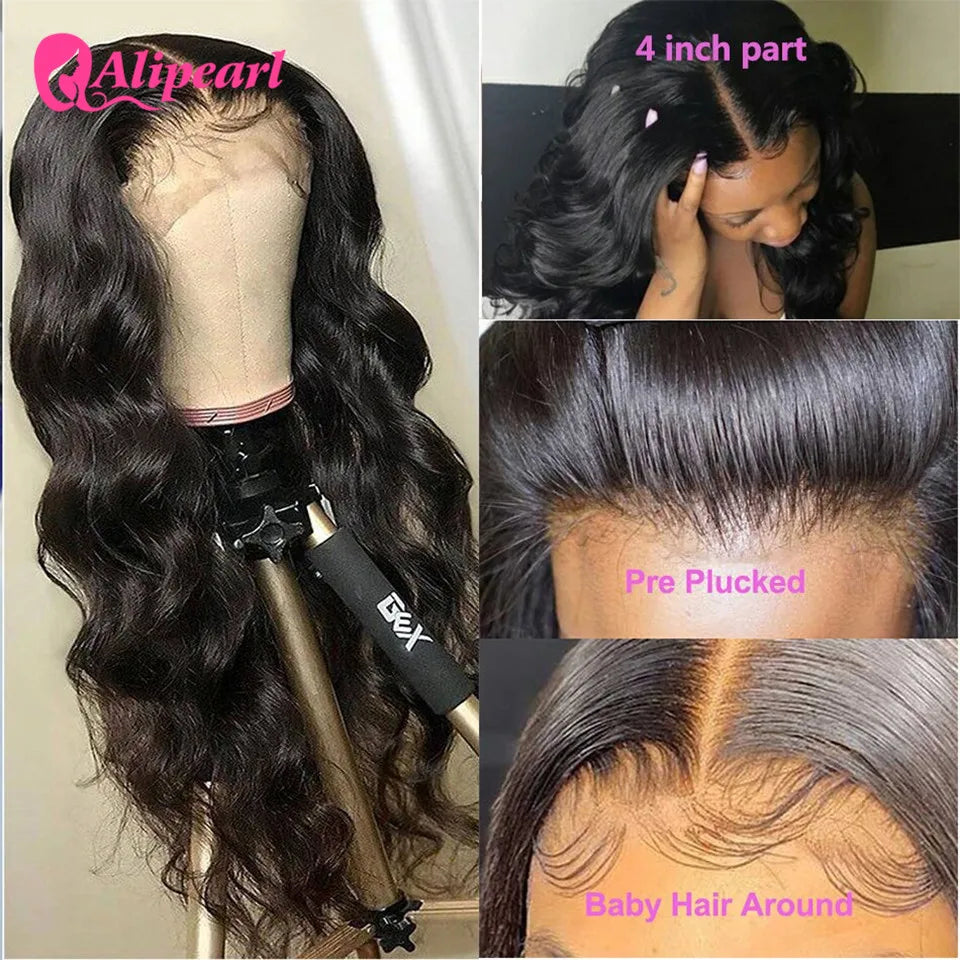 Ali Pearl Hair 4x4 HD Closure Wig For Women Body Wave Human Hair Wigs Pre Pluck Hairline