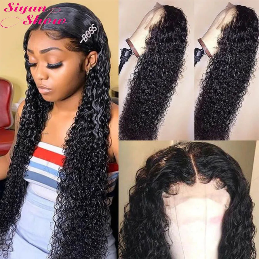 Double Drawn Water Wave Frontal Wig 13X4 HD Lace Frontal Wigs Curly Human Hair Wigs Pre Plucked Real 5X5 HD Lace Closure Wig