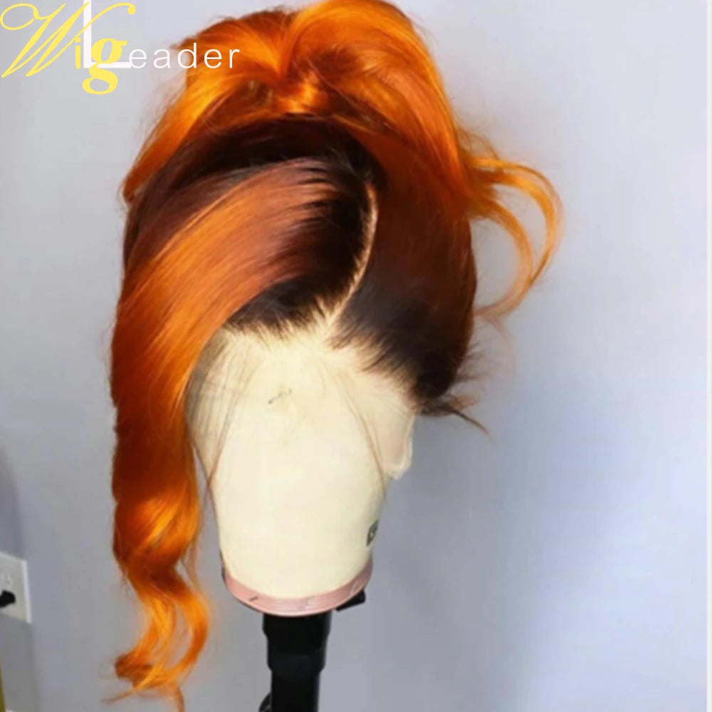 Wigleader Human Hair Lace Front Wigs 180% Preplucked Lace Frontal Wig 1b/ Ginger Orange Ombre Glueless Hair Wigs Wavy Lace Wigs