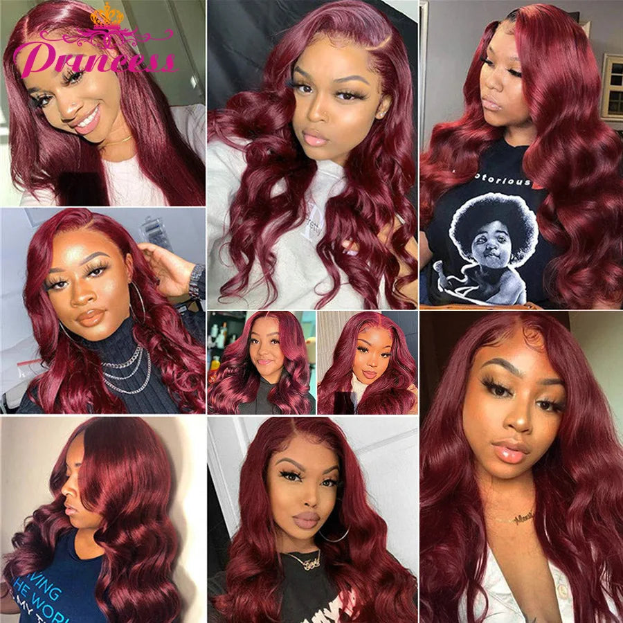 99J Burgundy Brazilian Body Wave Lace Front Wigs For Women 13x4 Lace Frontal Human Hair Wig Pre Plucked Princess Hair Wig