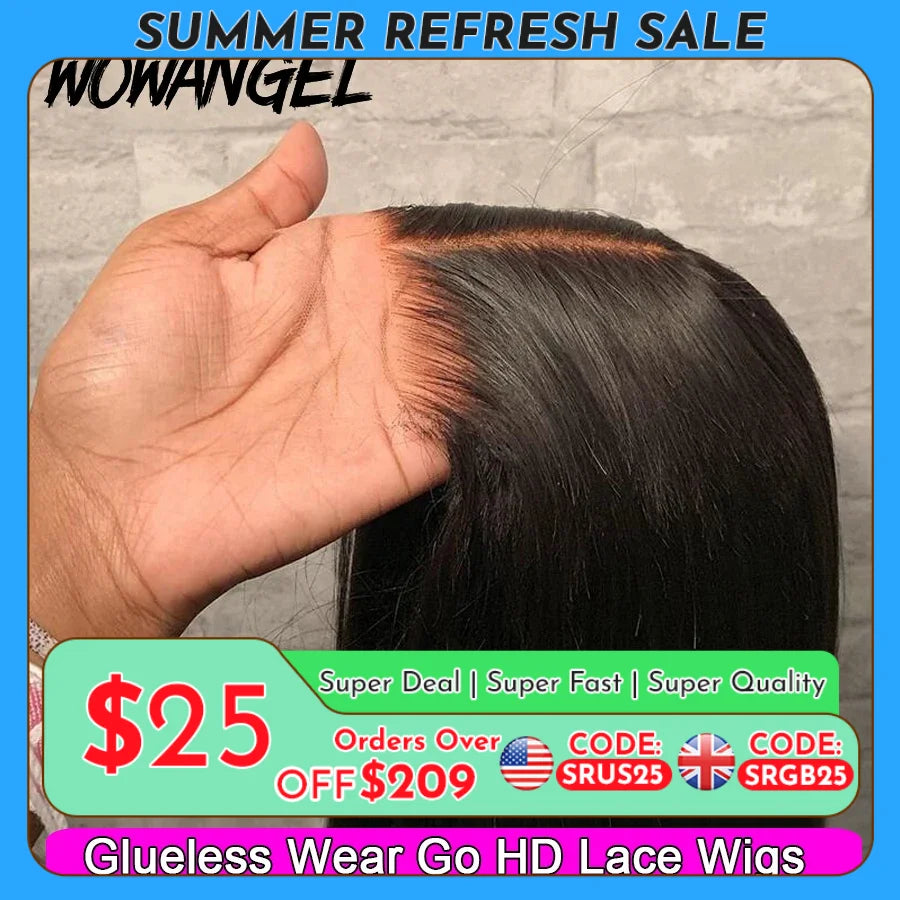 Wow Angel 5x5 Wear Go HD Lace Closure Glueless Wigs 28in Malaysian Straight Wig Pre Plucked Human Wigs Ready to Go Wig For Woman