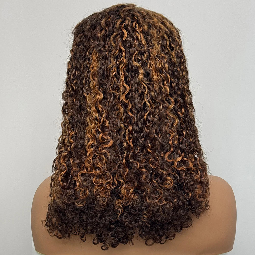 300% Density Burmese Pixie Cut Kinky Curly Human Hair Wig 99J Highlight 13x4 Transparent Lace Front Wig for Black Women 16 inch