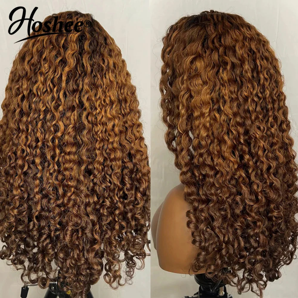 Honey Brown Glueless Colored Human Hair Wigs For Women Burmese Curly 4x4 Pre-Cut Lace Wig Wear And Go Human Hair Wig 250 Density
