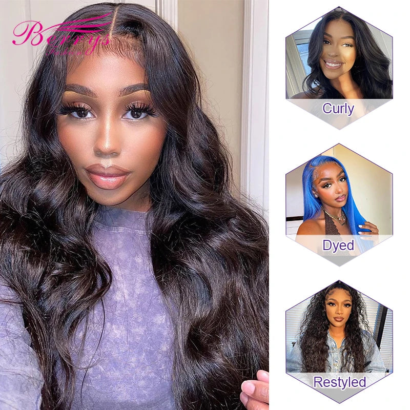 Berrys Fashion Hair 13x6 HD Lace Front Human Hair Wigs Pre Plucked Body Wave 5x5 Lace Closure Wig 13x4 Lace Frontal Wig 250%