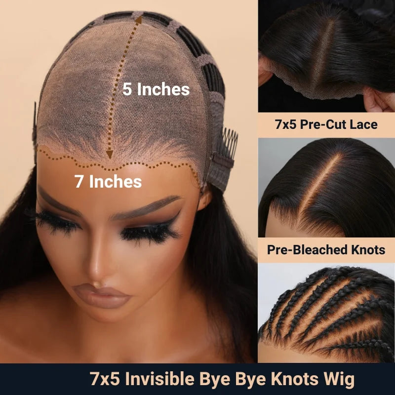 Ｎadula Hair Reddish Brown Dark Auburn Color 7x5 Pre Cut Lace Bye Bye Knots Wig 150% Density  Curly Hair With Breathable Cap