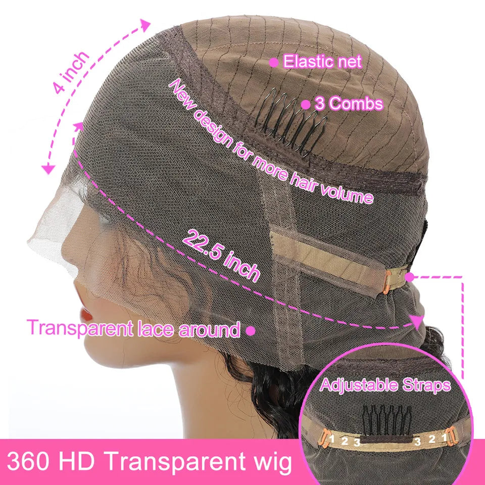 Full 360 Frontal Lace Wig Straight HD Transparent 13x4 Lace Front Wig Preplucked With Baby Hair Brazilian Remy Human Hair Lemoda