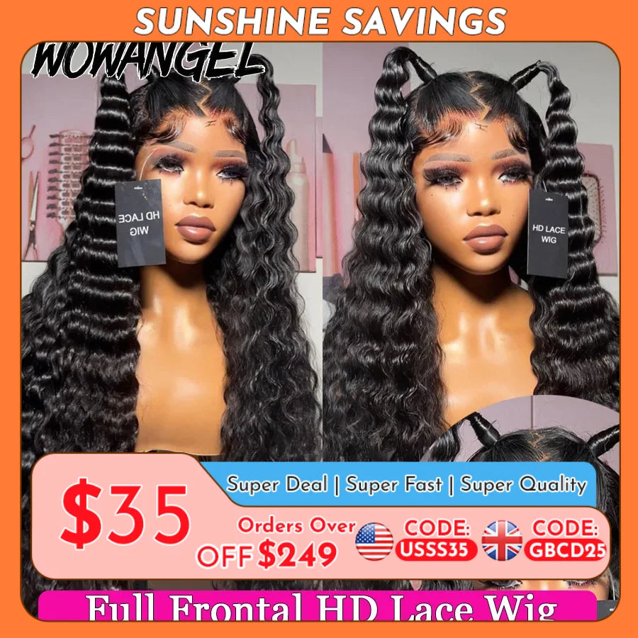 Wowangel 13x6 HD Lace Frontal Wig Loose Deep Wave Wigs Melt Skin 34inch HD Lace Front Human Hair Wig Brazilian Hair Pre Plucked