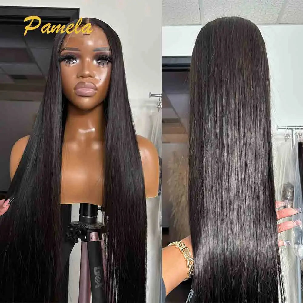Super Double Drawn Burgundy Colored Glueless Wig Ready To Wear 13x6 Bone Straight Transparent 30inch Lace Front Human Hair Wigs