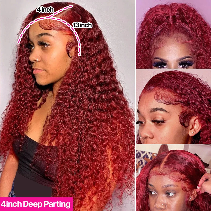 Princess Hair 99J Lace Front Human Hair Wig 13x4/13x6 HD Transparent Burgundy Deep Wave Lace Frontal Wig For Black Women