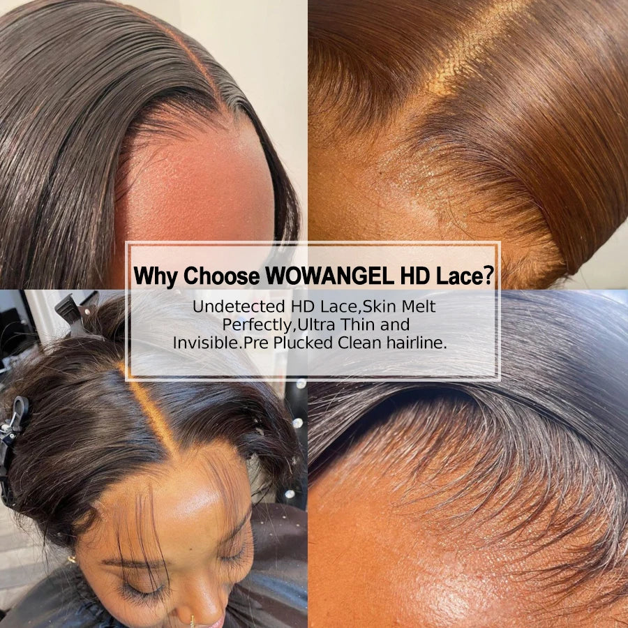 Wow Angel Chocolate Brown Glueless Wig 5x5 HD Lace Closure Body Wave Wigs Human Hair Wig Natural Scalp Melt Skins Wear To Go Wig