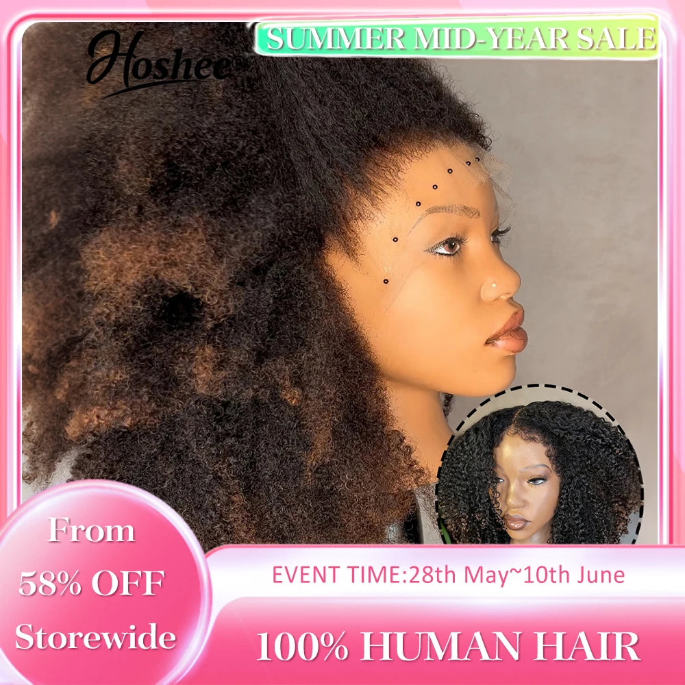 Ombre Brown Glueless Wigs Human Hair 250% Afro Curly Human Hair Wigs For Women Pre Plucked 13x4 Pre-Cut Lace Frontal Wig Virgin