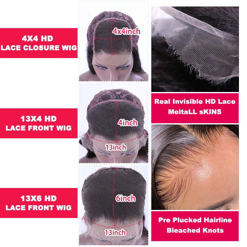 Real Invisible HD Lace Wigs Raw Human Hair FULL Frontal Wig Body Wave 13x6 13x4 5x5 6x6 7x7 Closure Pre Plucked Wigs Queen Hair