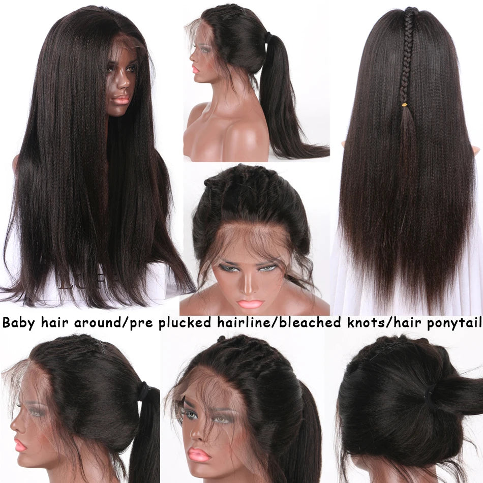 Transparent 360 Lace Frontal Wigs Light Yaki Human Hair Wig Glueless 360 Full Lace Front Wig Yaki Straight Preplucked for Women