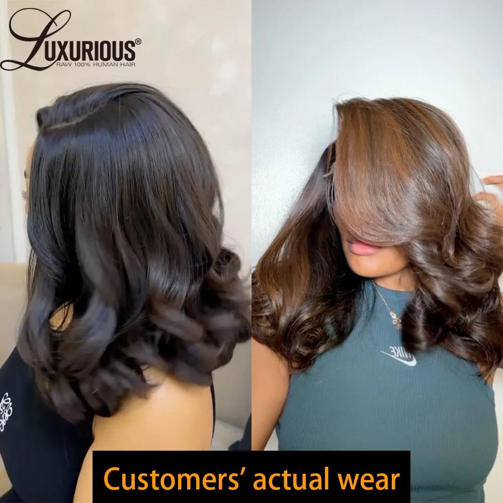 Glueless Wear And Go Ombre Brown Layered  Human Hair Wigs For Women Blow-Out Looks Wave 13x4 Lace Wig 100% Brazilian Human Hair