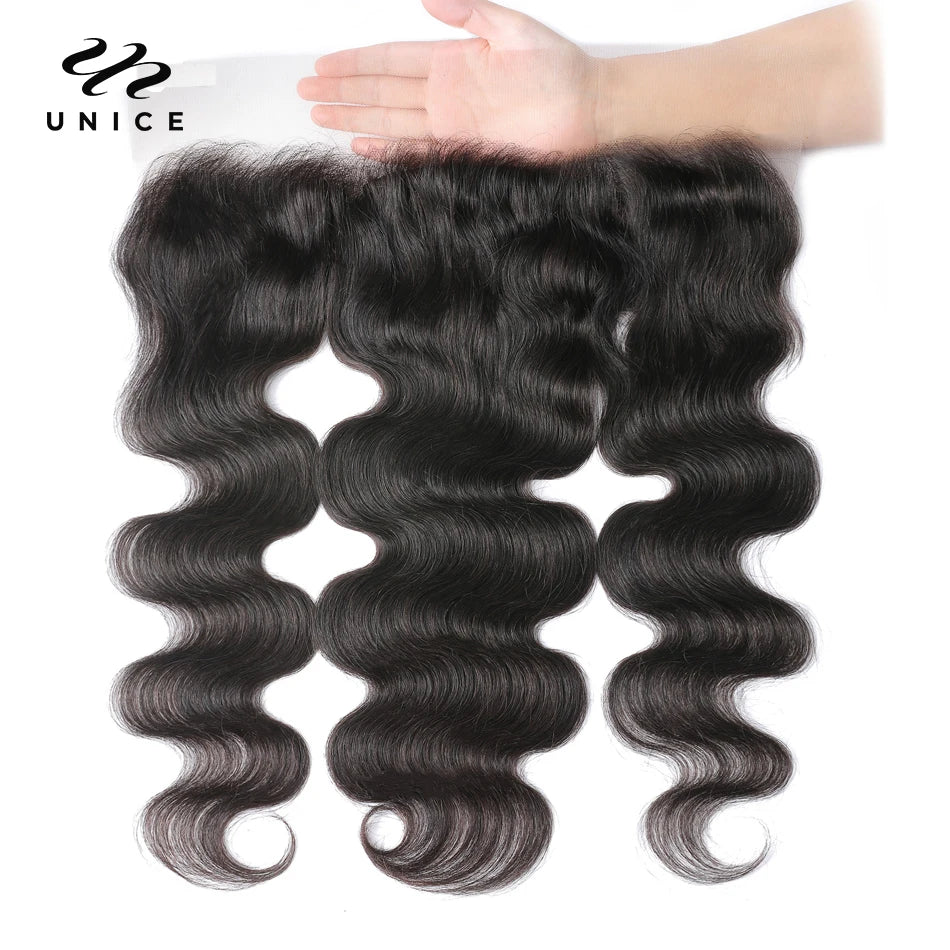 Unice Hair Body Wave Human Hair Bundles 3/4 PCS With 13x4 Lace Frontal Free Part 100% Human Hair Make 250% Density Wig