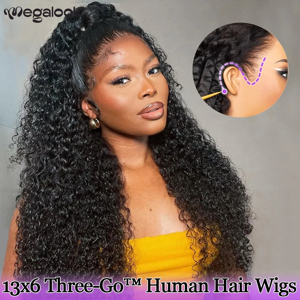 Deep Curly 13x6 HD Glueless Human Hair Wigs for Women Bye Bye Knots Pre Plucked Virgin Hair Lace Frontal Wig Natural Hairline