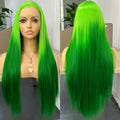 Ombre Wigs for Women Long Silky Straight Synthetic Hair Free Part Yaki Highlight Ombre Green Two Tones 13X4 Lace Glueless Wig