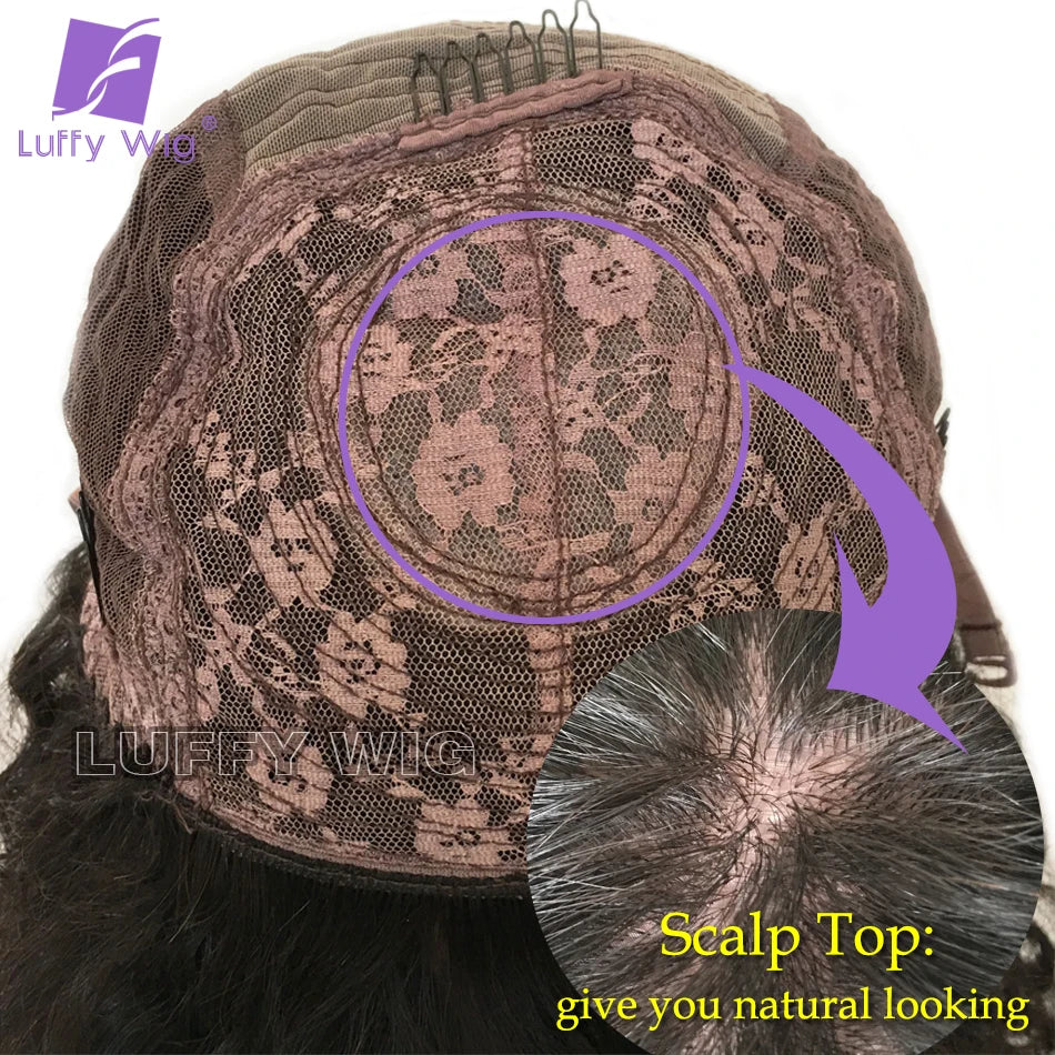 Ombre Colored Curly Human Hair Wigs with Bangs Glueless Full Machine Made Scalp Top Wig Brazilian Remy Hair Fringe Wig for Women