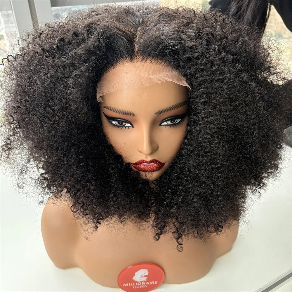 Millionaire Queen Glueless Wig Human Hair Afro Kinky Curly 5x5 Closure Lace Wig Human Hair For Brazilian Women Wear And Go 400%