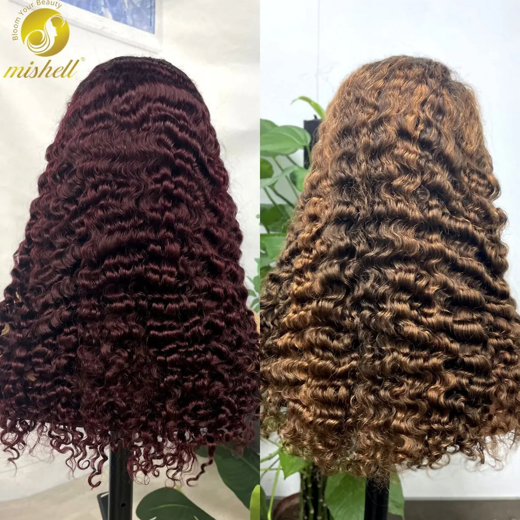 300% Density 99J# Burgundy Burmese Bouncy Curly Human Hair Wigs 5x5 Lace Closure Pixie Curly Wig for Women PrePlucked Remy Hair