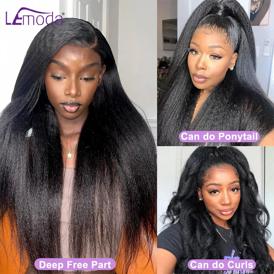 13x6 Full Frontal Human Hair Wig Kinky Straight Wig Transparent Lace PrePlucked Full 13x6 Lace 12A Virgin Human Hair Wigs Lemoda