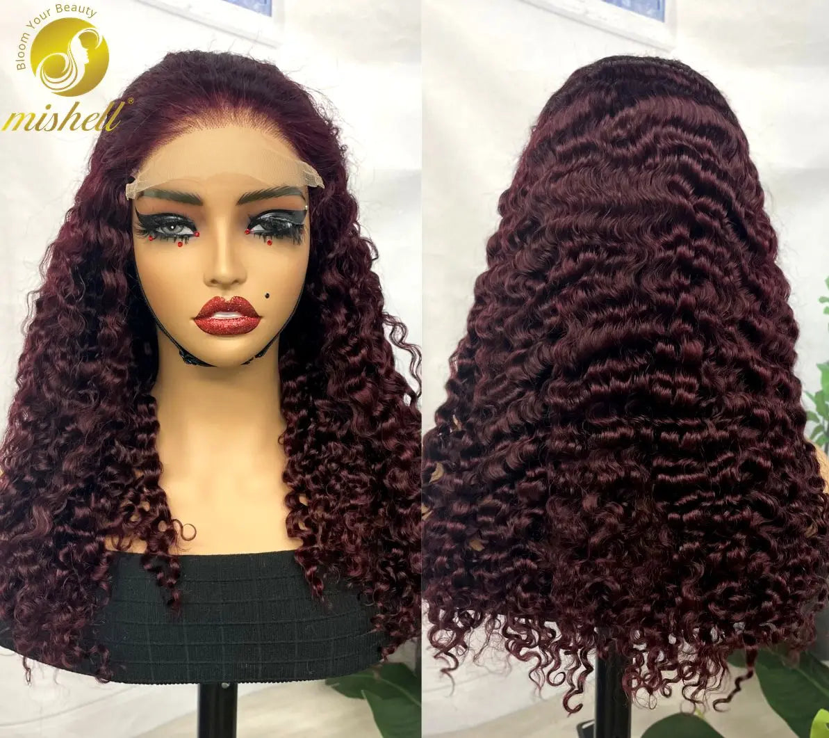 300% Density 99J# Burgundy Burmese Bouncy Curly Human Hair Wigs 5x5 Lace Closure Pixie Curly Wig for Women PrePlucked Remy Hair