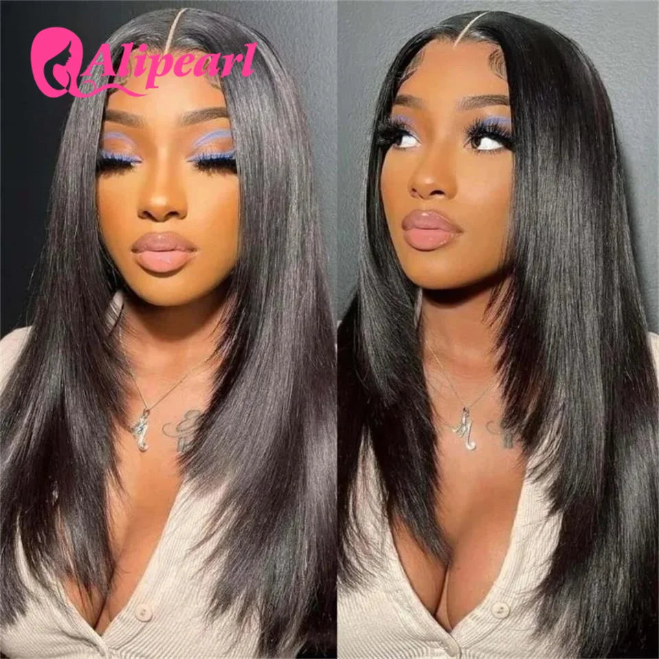 Ali Pearl Straight Layered Cut Human Hair Wigs Brazilian Straight 5x5 Lace Closure Wig for Women Pre Plucked &Pre Cut Lace