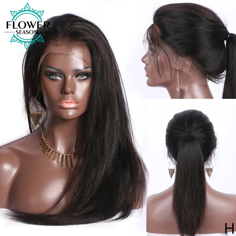 Transparent 360 Lace Frontal Wigs Light Yaki Human Hair Wig Glueless 360 Full Lace Front Wig Yaki Straight Preplucked for Women