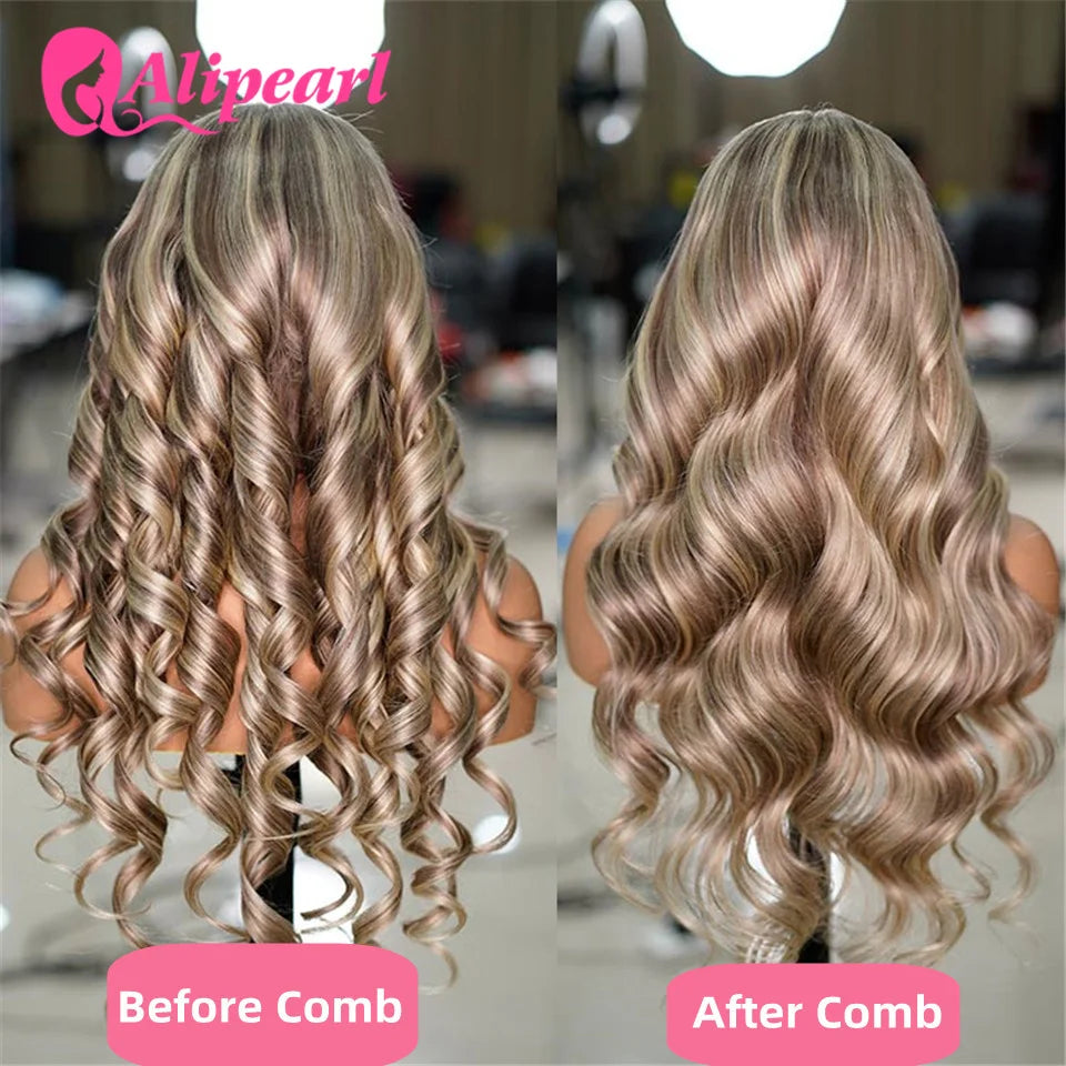 Ali Pearl Highlight P18/613 Lace Front Wig Human Hair Ombre Blonde Body Wave Transparent Lace Clousre Wigs Pre-Plucked for Women