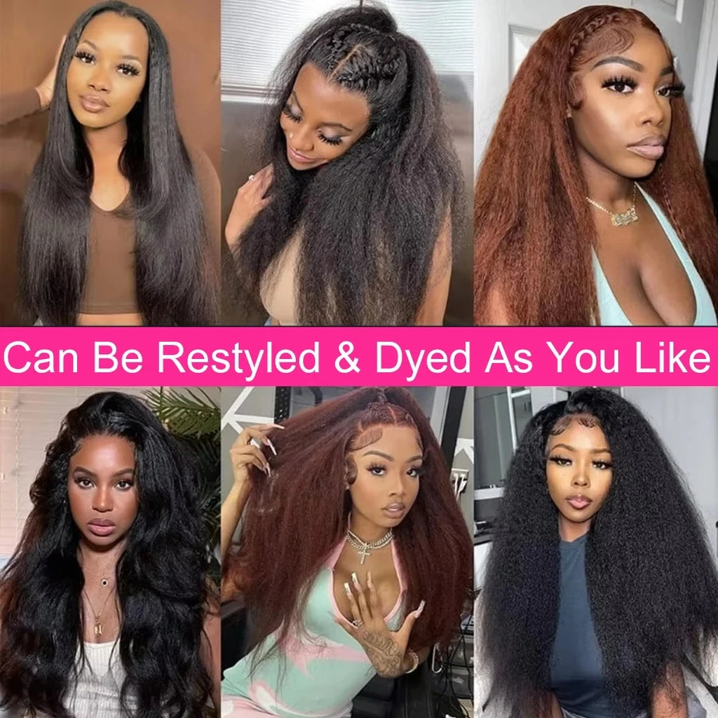 Kinky Straight 360 Full Lace Wig Human Hair PrePluck Invisible Strap Snug Fit 360 Frontal Wig Brazilian Glueless Lace Front Wig