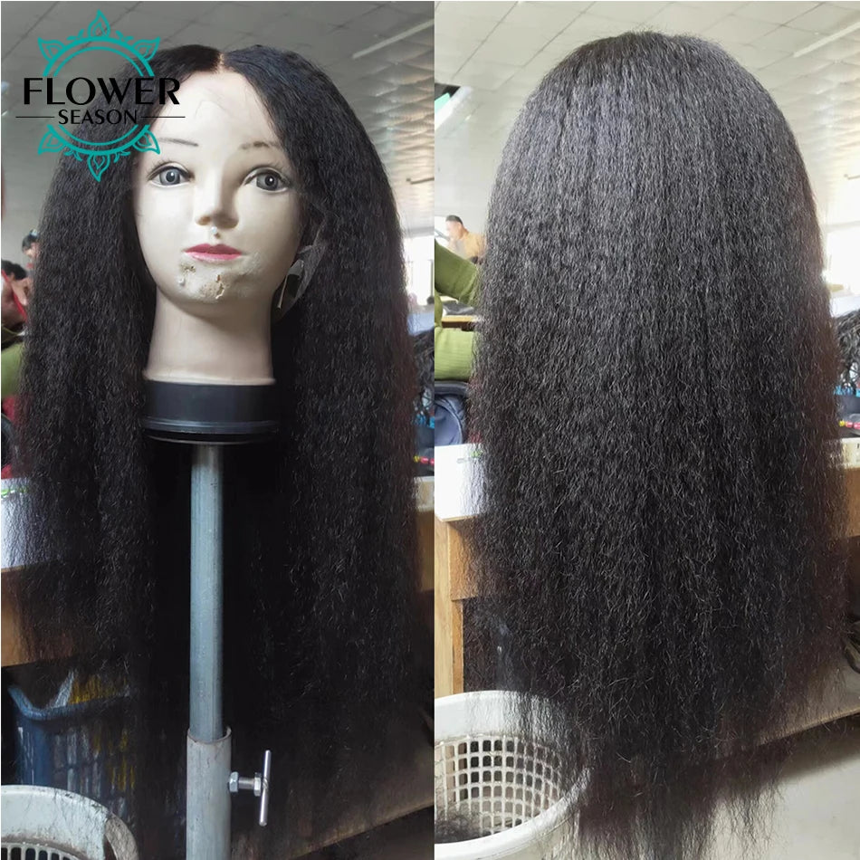 Kinky Straigt Full Lace Wig HD Lace Human Hair 360 Lace Frontal Wigs Preplucked for Black Women Kinky Straight Wig 150Density