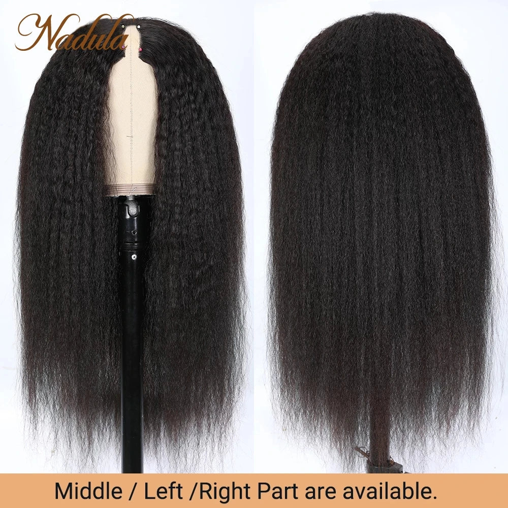 Nadula Hair Kinky Straight V Part Wig Human Hair Brazilian Hair Wigs V Shape  Human Hair Wigs No Leave Out