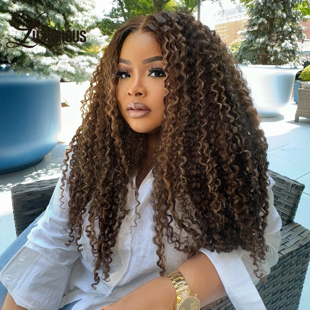 Highlight Honey Blonde Latin American Curly 13x4 Pre-Cut Lace Human Hair Wigs For Black Women Brazilian  Glueless 13x6 Lace Wig