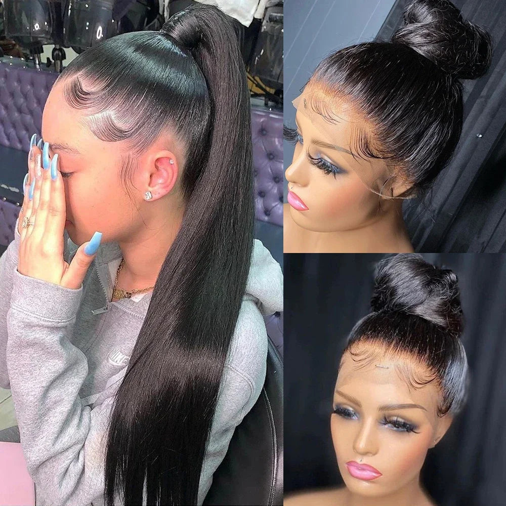 Full 360 Frontal Lace Wig Straight HD Transparent 13x4 Lace Front Wig Preplucked With Baby Hair Brazilian Remy Human Hair Lemoda