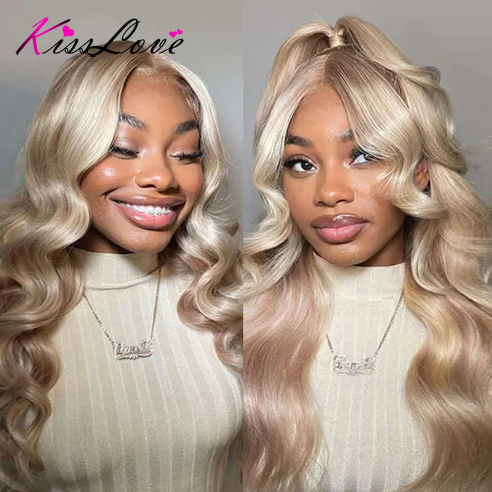 250% 3D Body Wave Ash Blonde 13x6 Lace Frontal Human Hair Wig Pre Plucked Brazilian Colored 13x4 HD Transparent Lace Front Wigs